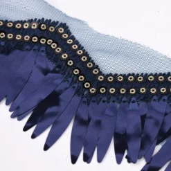 Zackenlitze Paillettenborte Glitzerborte Glitterfransen Burlesque dunkelblau Breite: 8cm