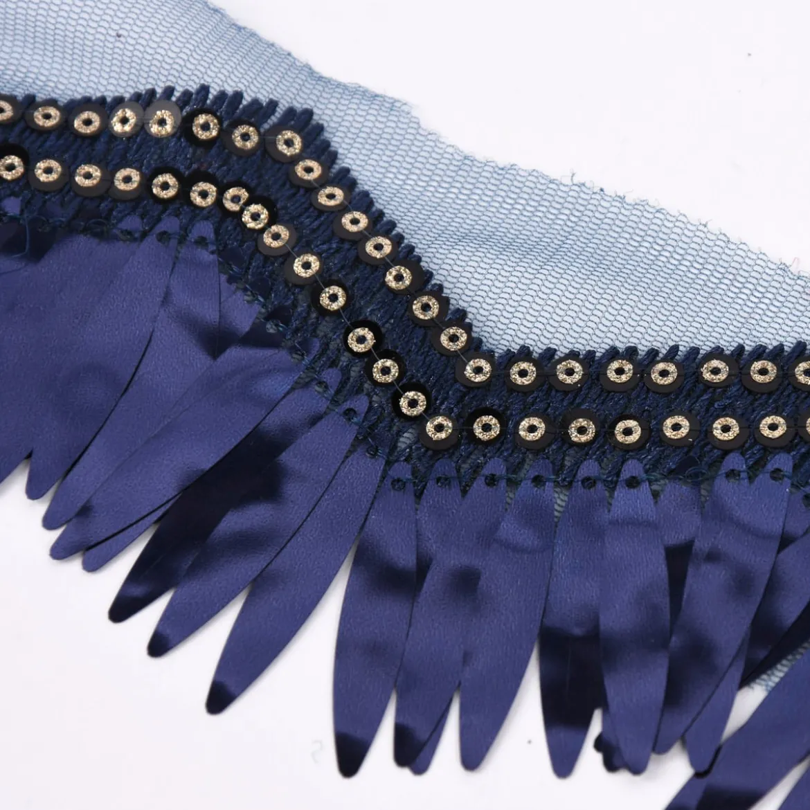 Zackenlitze Paillettenborte Glitzerborte Glitterfransen Burlesque dunkelblau Breite: 8cm