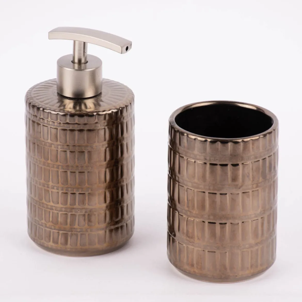 Zahnbürstenhalter geometrisches Muster Keramik bronze 7,5x11cm
