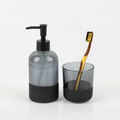Zahnputzbecher aus Glas schwarz 8 x 9 cm von Boltze