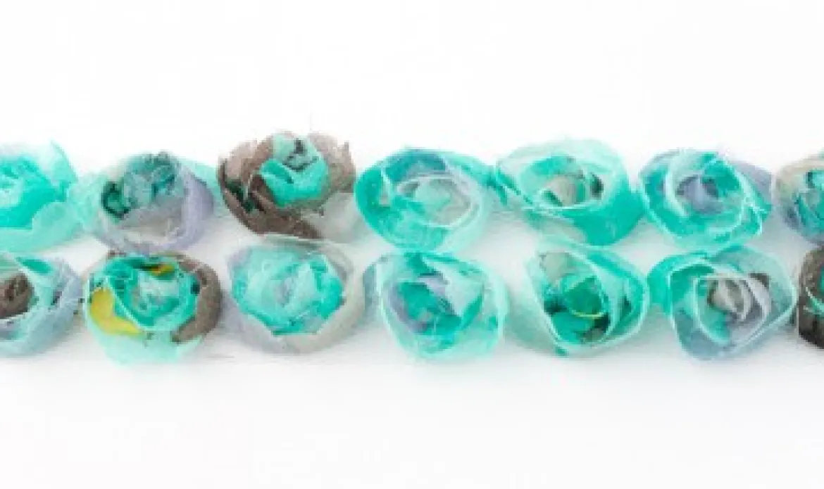 Zierband Tüll mit Rosen 2reihig grün grau gelb Breite: 4cm