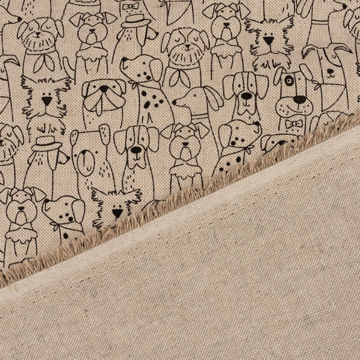 Zugluftstopper Leinenlook Dog Cartoon Line Hunde natur schwarz verschiedene Größen von SCHÖNER LEBEN.